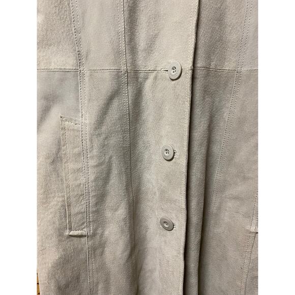 VTG Maxima Wilsons Green Tan Leather Long Trench Coat 90s Women's size Medium - Picture 4 of 9